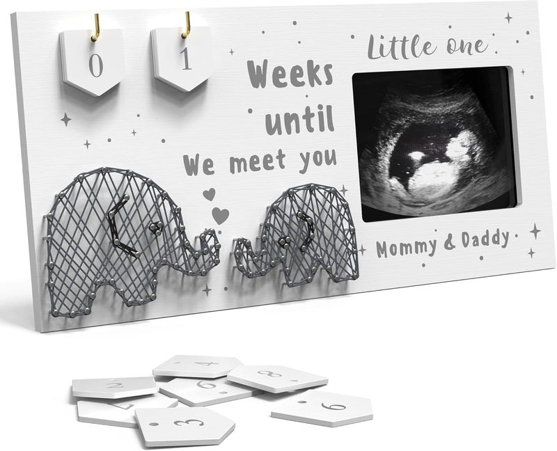EURSET Baby Sonogram Picture Frame w/ Baby Countdown Weeks - Standard 4x3 Ultrasound Photo - Pregnancy Announcements Ideas - Gender Reveal - New Mom Expecting Parents Keepsake - Image 1